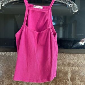 Zara Pink Fitted Crop Tank Top